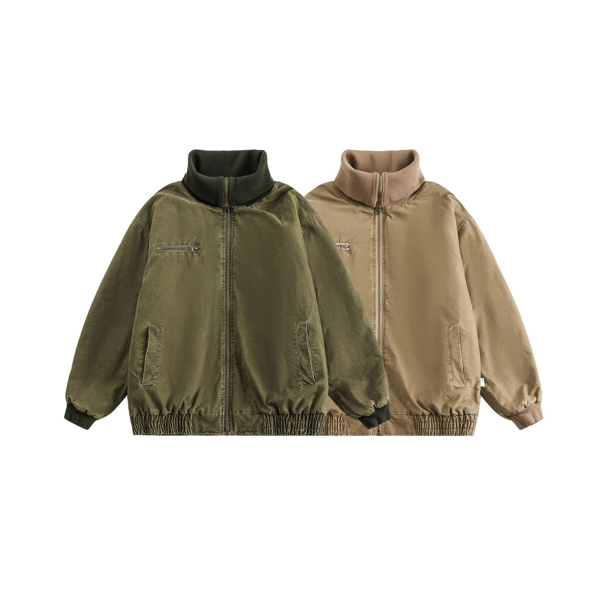 Unisex Oversize Bomber Jacket with High Ribbed Collar and Elastic Hem EVA-US
