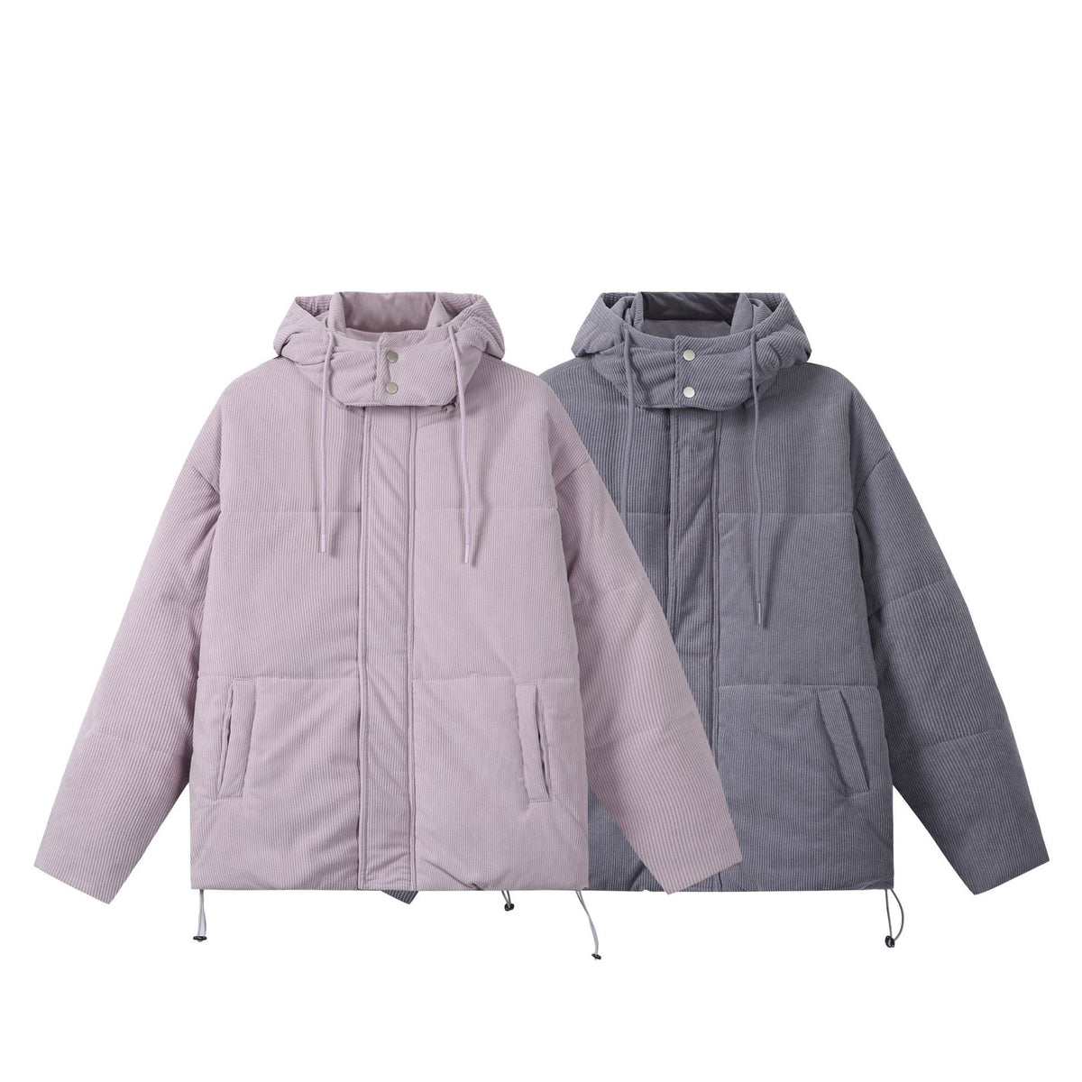 Unisex Quilted Cord Parka in Boxy Cut with High Collar and Drawstring EVA-US