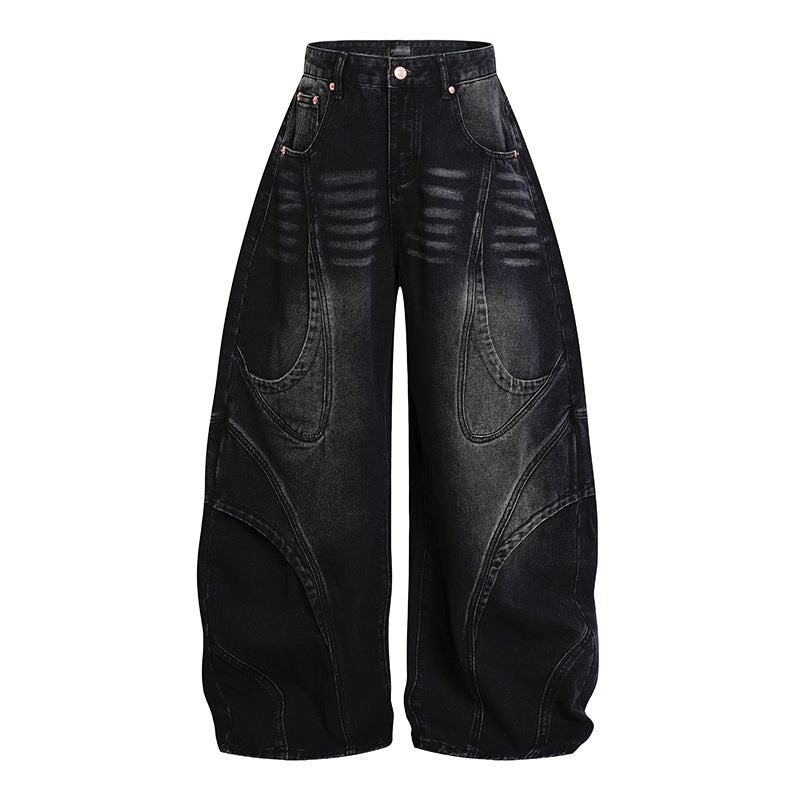 Women's Wide High-Waisted Balloon Jeans with Distinctive Panel Seams EVA-US