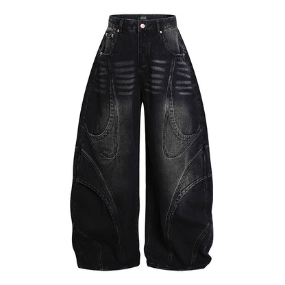 Women's Wide High-Waisted Balloon Jeans with Distinctive Panel Seams EVA-US