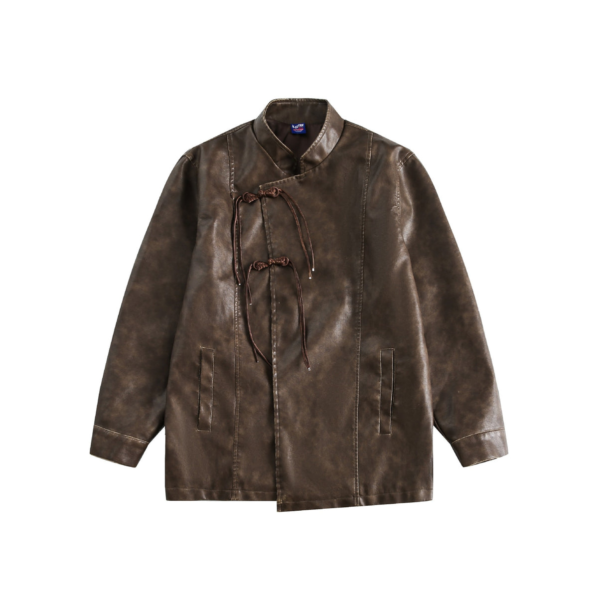Men's Short Leather Look Coat in Vintage Style with Chinese Knot Closures EVA-US
