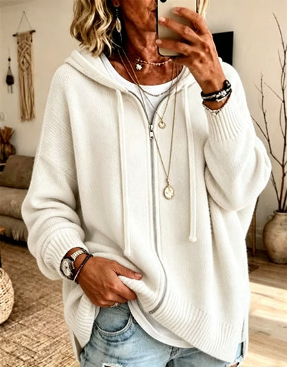 Women Oversize Hooded Zip Cardigan made of soft fine knit EVA-US