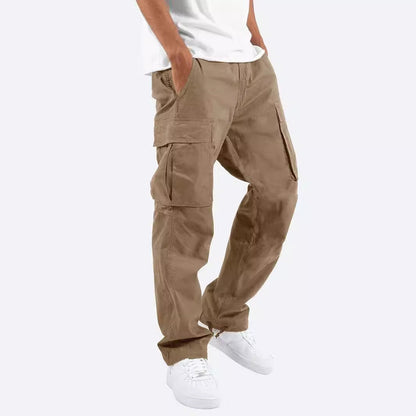 Men's casual cotton cargo pants with multi-pockets and adjustable hem EVA-US