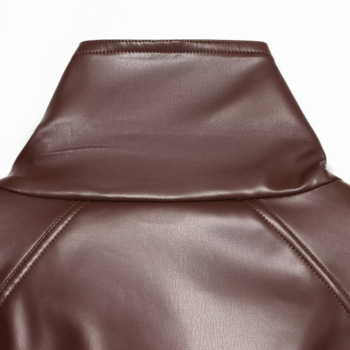 Women's Cropped Faux Leather Jacket with High Collar and Waistband EVA-US