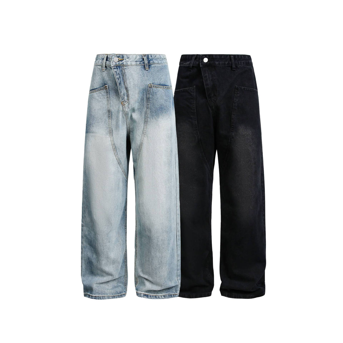 Women Wide High-Waist Jeans in Carpenter Style with Attached Front Pockets EVA-US