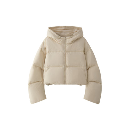 Women's short padded puffer jacket with hood and windproof outer shell EVA-US
