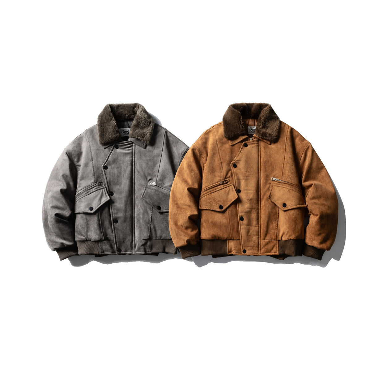 Men's Quilted Flight Jacket with Faux Fur Collar, Velvet-Suede Look and Utility Pockets EVA-US