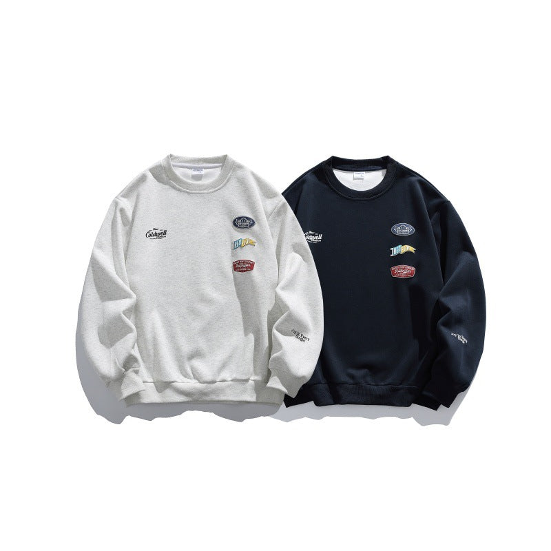 Unisex Oversize Sweater with Round Neck, Badge Appliqués and Ribbed Cuffs EVA-US