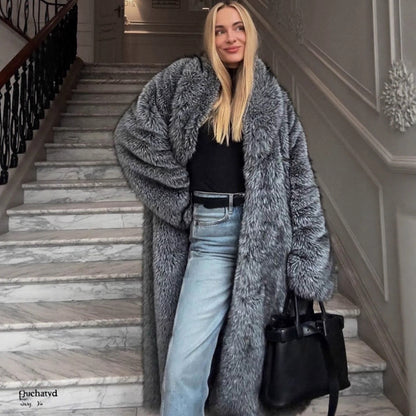 Women Oversize longer faux fur coat with voluminous sleeves EVA-US