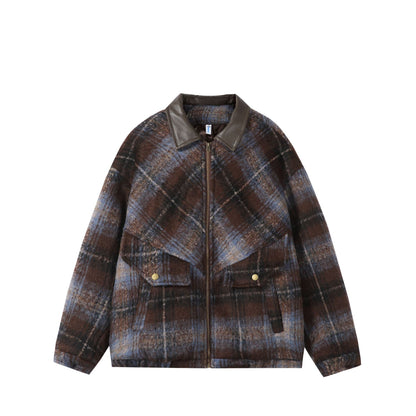 Unisex Boxy-Short Blouson in Overshirt Style with Faux Leather Collar and Flap Pockets EVA-US