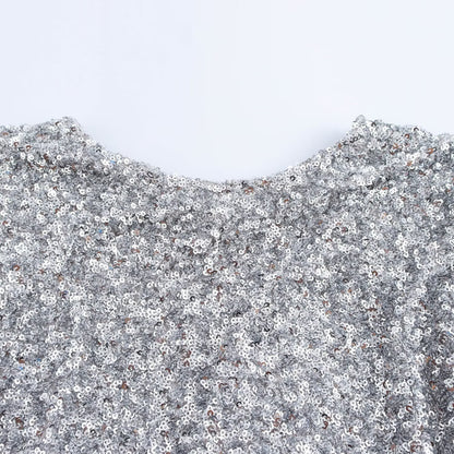Women's Sequin Mini Dress with Long Sleeves and Boat Neck