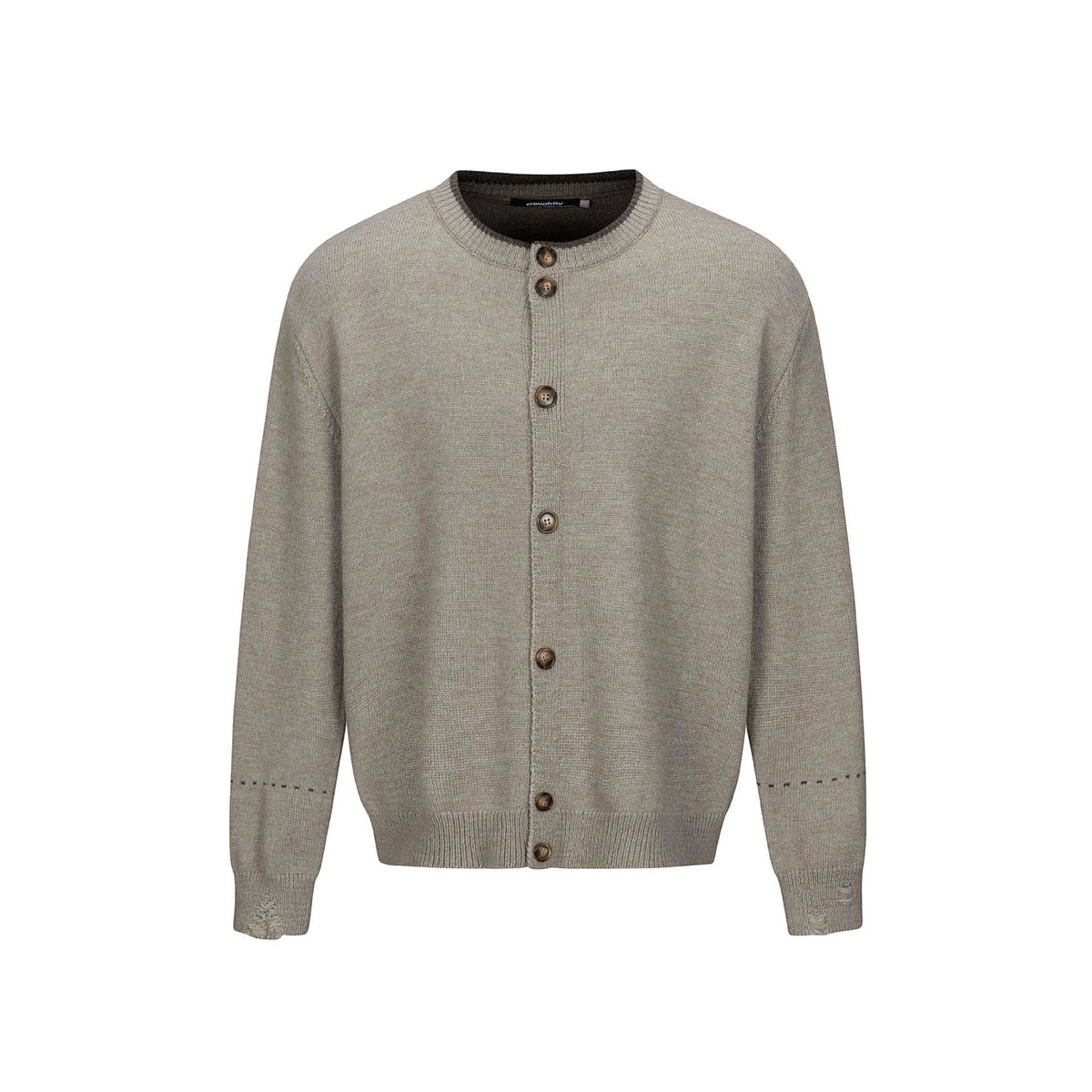 Unisex Simple Cardigan with Round Neck, Wooden Button Placket and Ribbed Hem EVA-US