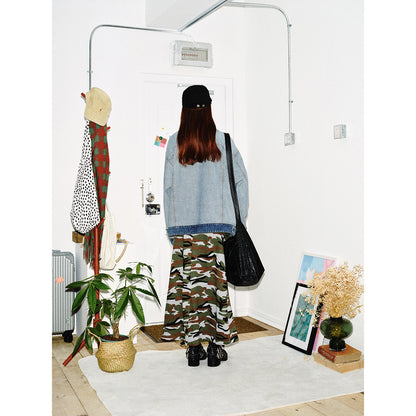 Unisex Oversize Jeans Jacket in Boxy Cut with Contrast Trim and Chest Flaps EVA-US