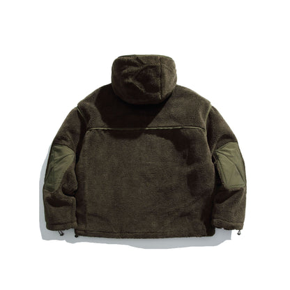 Unisex Insulated Fleece Utility Jacket with Hood and XXL Flap Pockets EVA-US