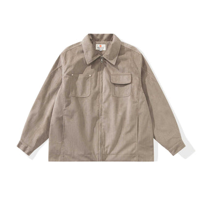 Unisex Boxy Cut Cord Over Shirt with Zipper and Flap Pockets EVA-US