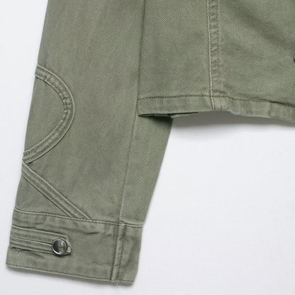 Women's short jacket in military look with stand-up collar, decorative flaps, and quilted sleeve patches EVA-US