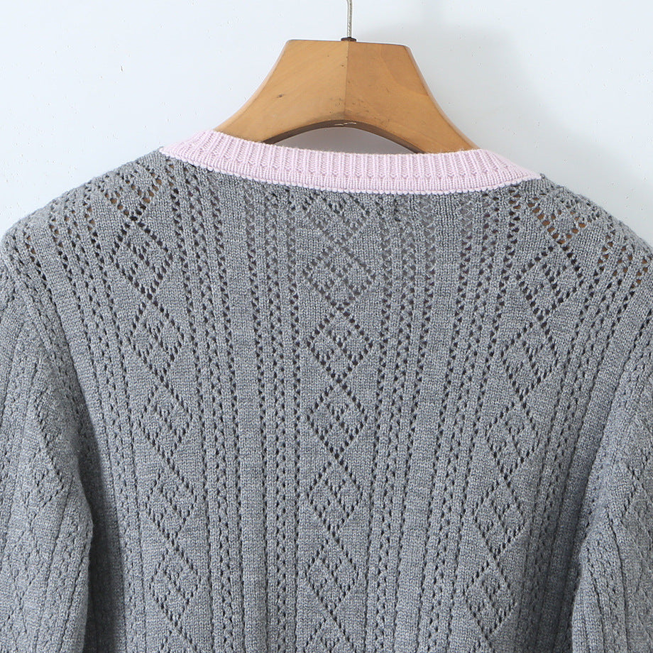 Women Fine Knit Two-Piece Cardigan with Bow Collar and Decorative Waistcoat EVA-US