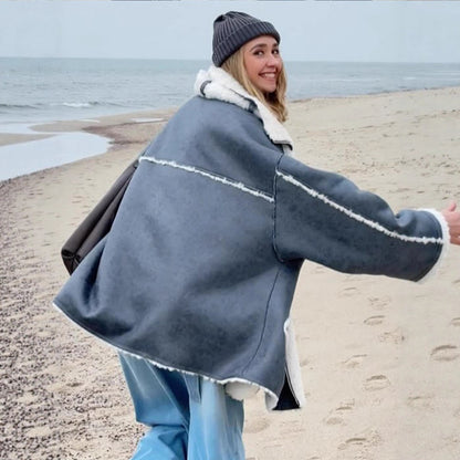 Women's Oversized Pilot Jacket in Vintage Look with Sherpa Lining and Contrast Trimmings EVA-US