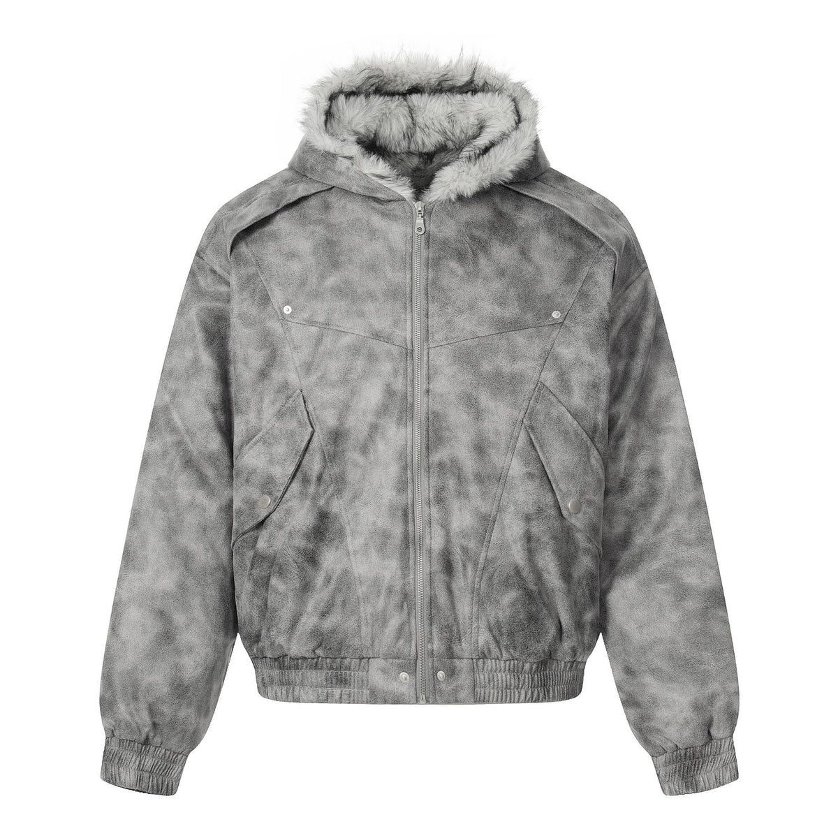 Women's short jacket in vintage suede look with hood and teddy lining EVA-US
