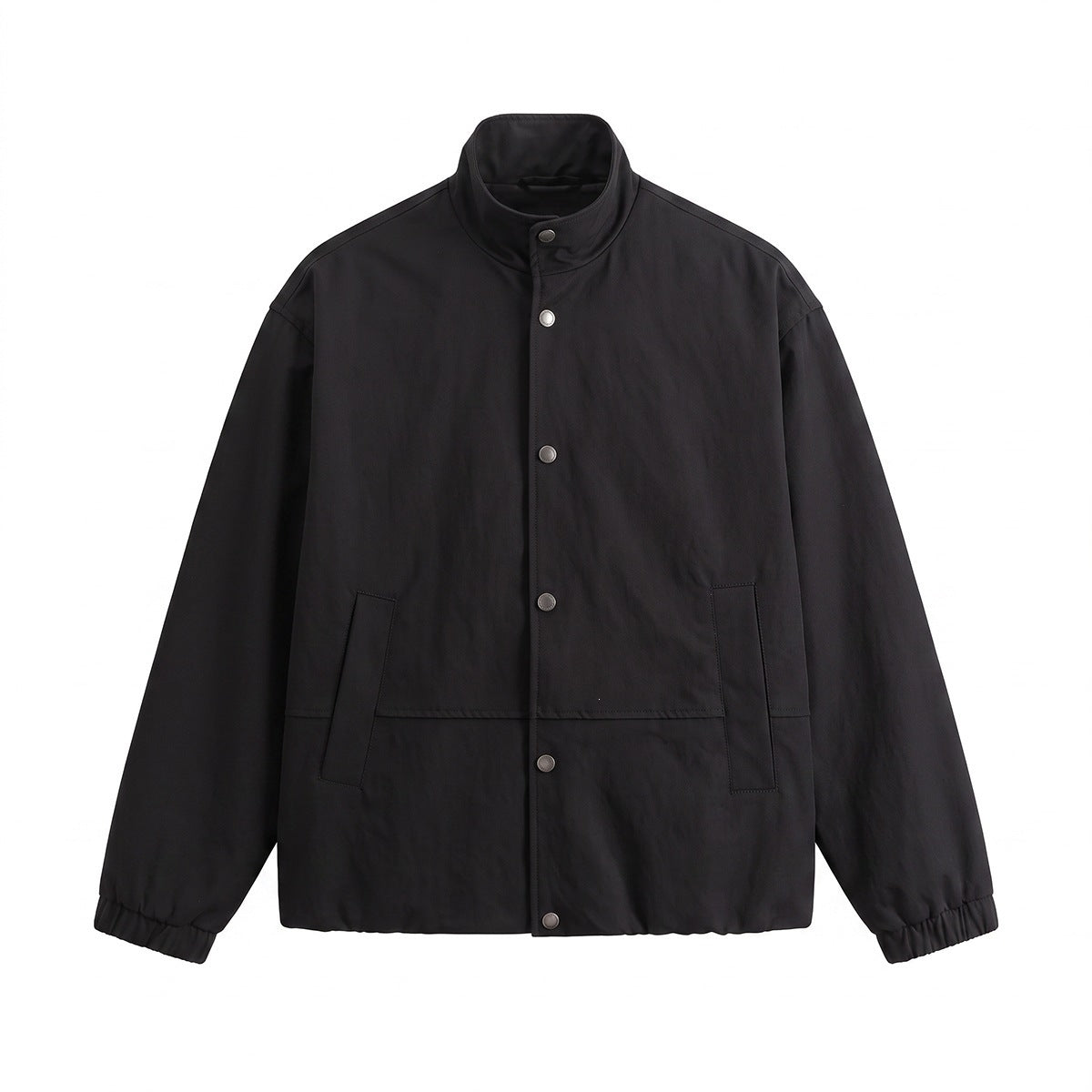Men's short-cut minimalist boxy blouson with stand collar and press stud placket EVA-US