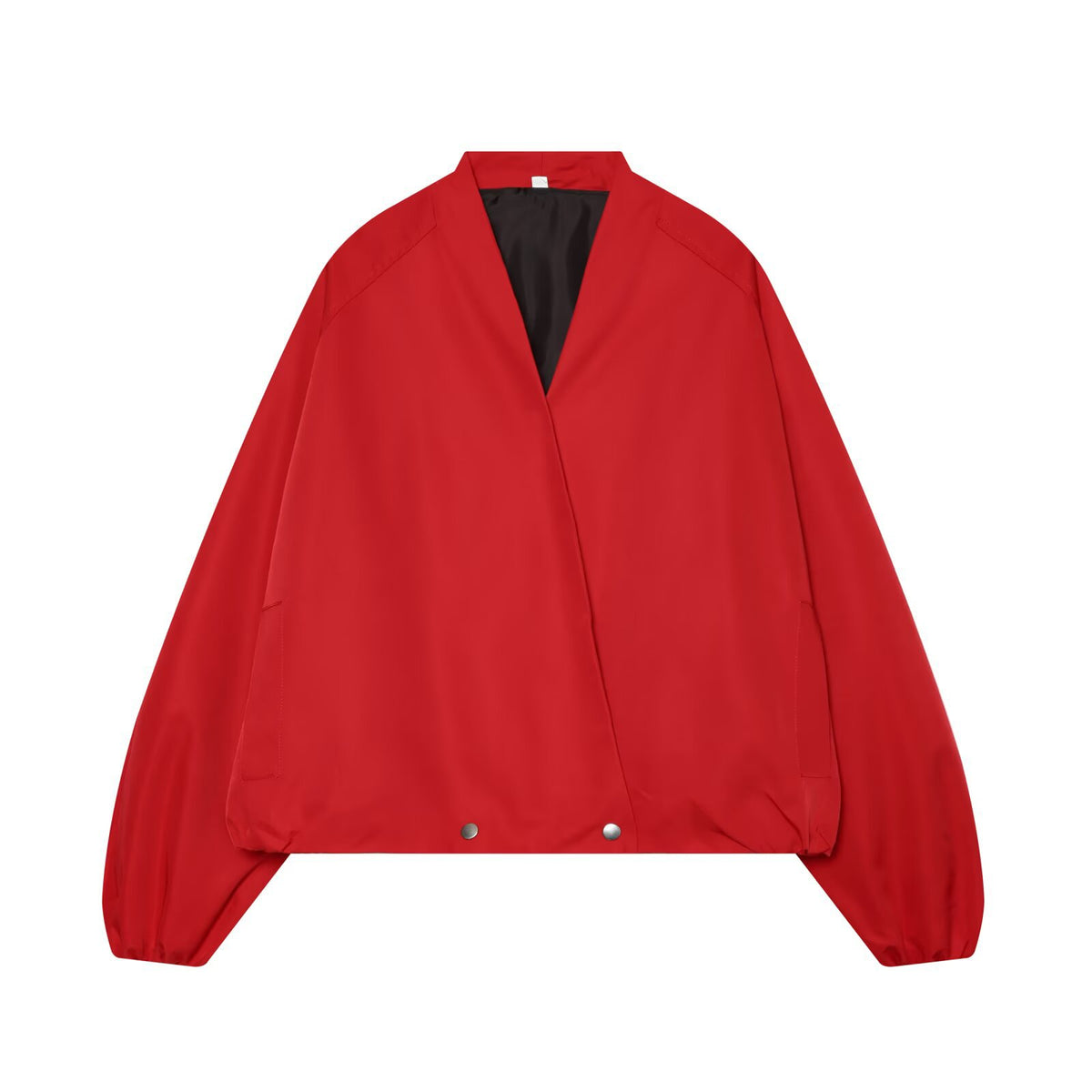 Women's bomber-style short jacket with kimono collar, balloon sleeves, and elastic hem EVA-US