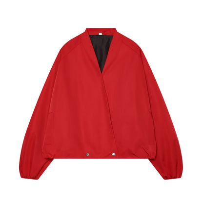 Women's bomber-style short jacket with kimono collar, balloon sleeves, and elastic hem EVA-US