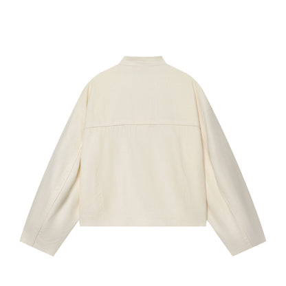 Women's Cropped Jacket with Stand-up Collar and Decorative Knot Buttons EVA-US