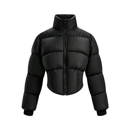Women's short quilted jacket with a tailored corset-cut silhouette and high stand-up collar EVA-US