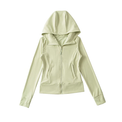 Women's Hooded Sports Jacket with Full Zip, Tailored Fit, and Integrated Zipper Pockets EVA-US