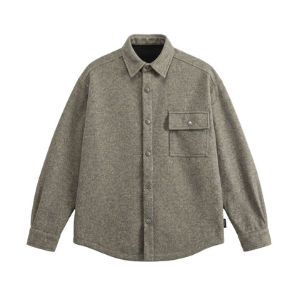 Men's Wool Blend Overshirt in Shirt Jacket Style with Snap Button Front and Flap Pocket EVA-US