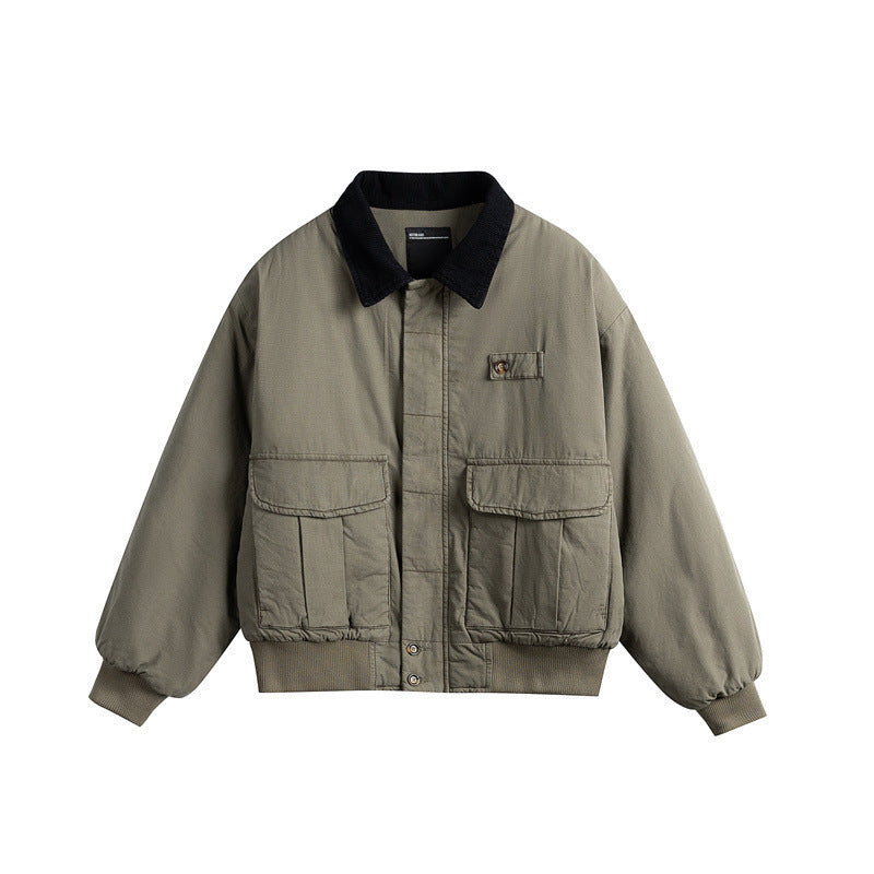 Men's short-cut utility blouson jacket with cord collar and patch pockets EVA-US