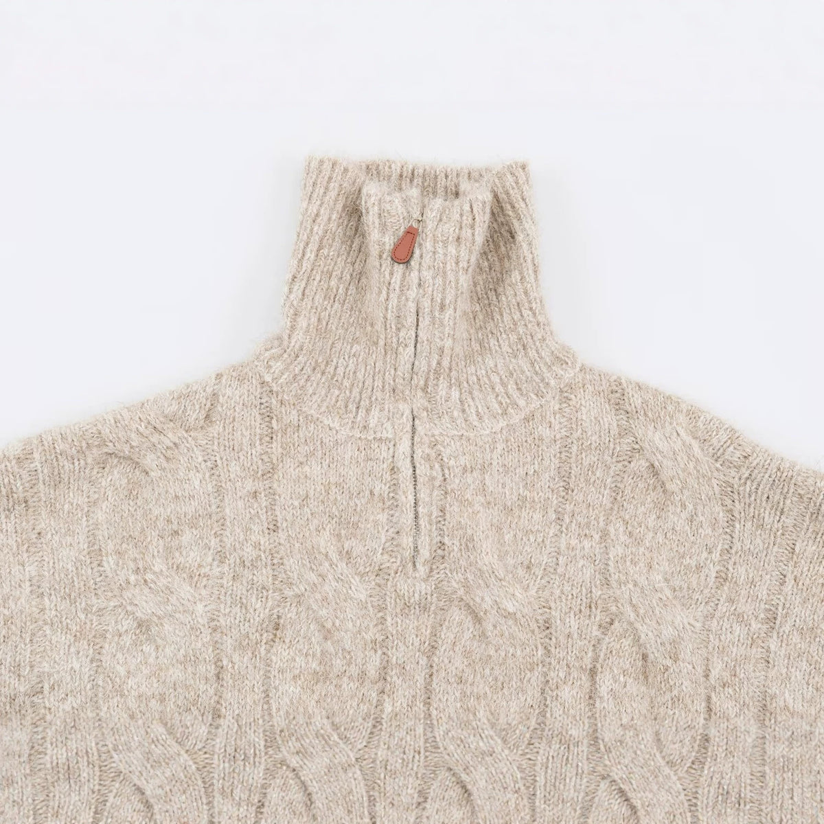 Women's Chunky Knit Long Sweater with Cable Pattern and Half-High Zip Collar EVA-US