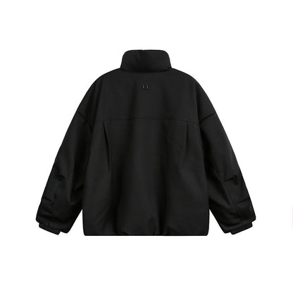 Unisex Wide Cut Utility Fleece Jacket with Stand-Up Collar and Multiple Zipper Pockets EVA-US