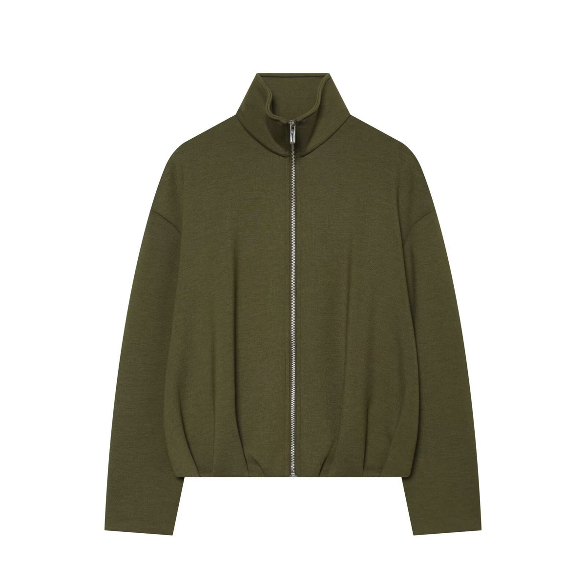 Women's Cropped Sweat Jacket with High Funnel Collar, Full Zip and Fitted Hem EVA-US