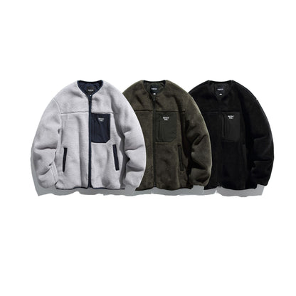 Unisex Short Cut Teddy Fleece Jacket with Nylon Chest Pocket and Full Zip EVA-US