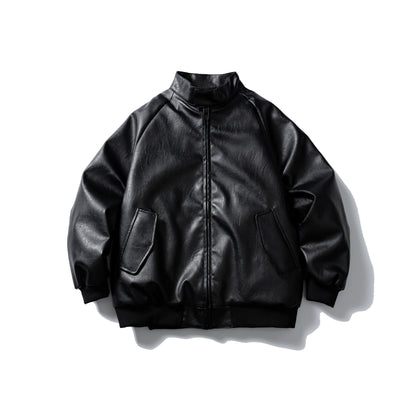 Men's short-cut faux leather bomber with stand-up collar and side pockets EVA-US
