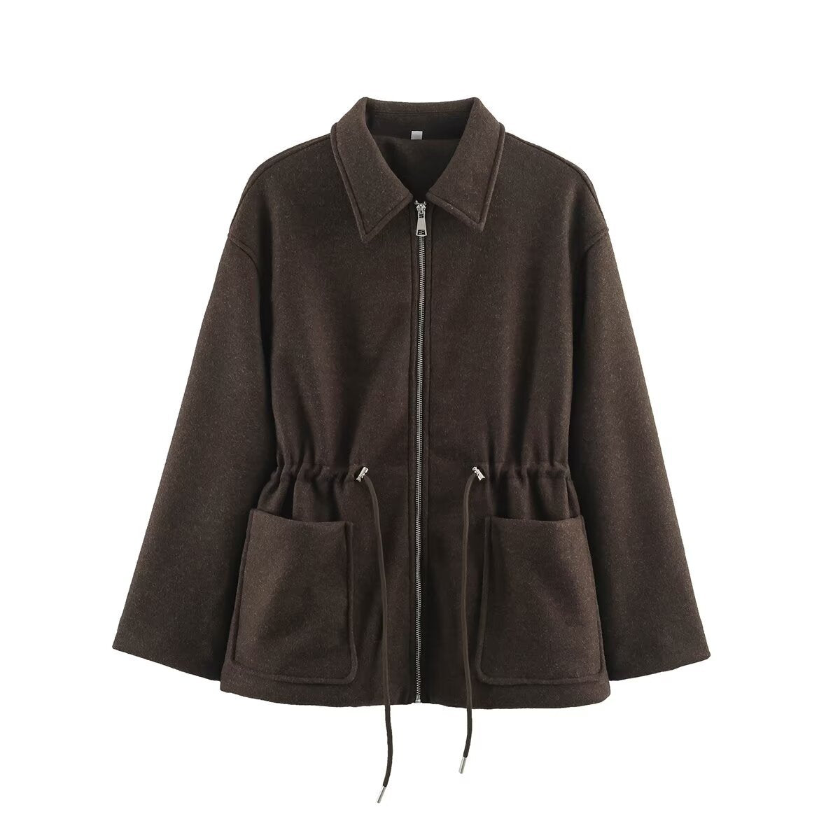 Women's short jacket made of wool blend with drawstring waist and patch pockets EVA-US