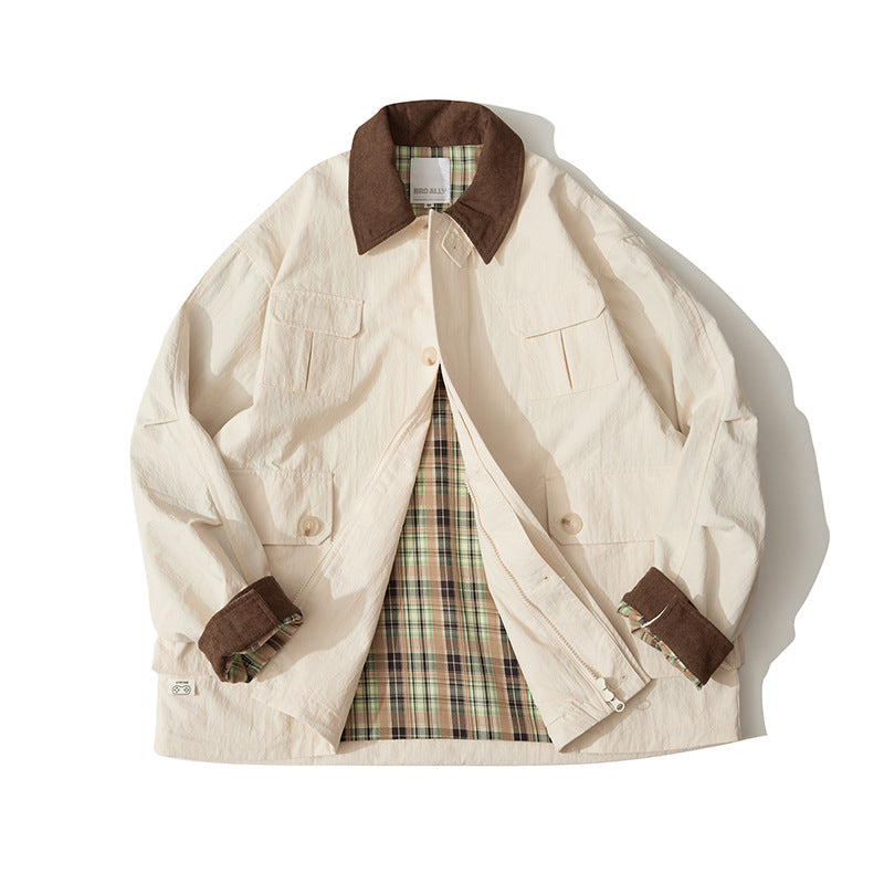 Men's transitional canvas jacket with corduroy collar and checked lining EVA-US