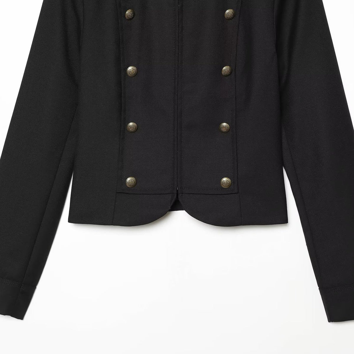 Women's Tailored Short Jacket in Military Style with Stand-Up Collar and Decorative Buttons EVA-US