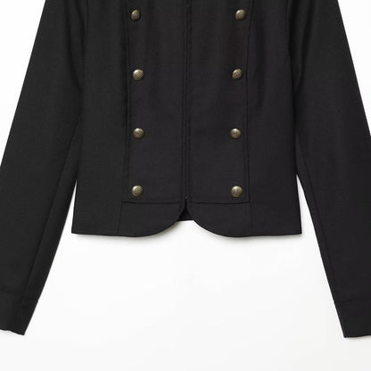 Women's Tailored Short Jacket in Military Style with Stand-Up Collar and Decorative Buttons EVA-US