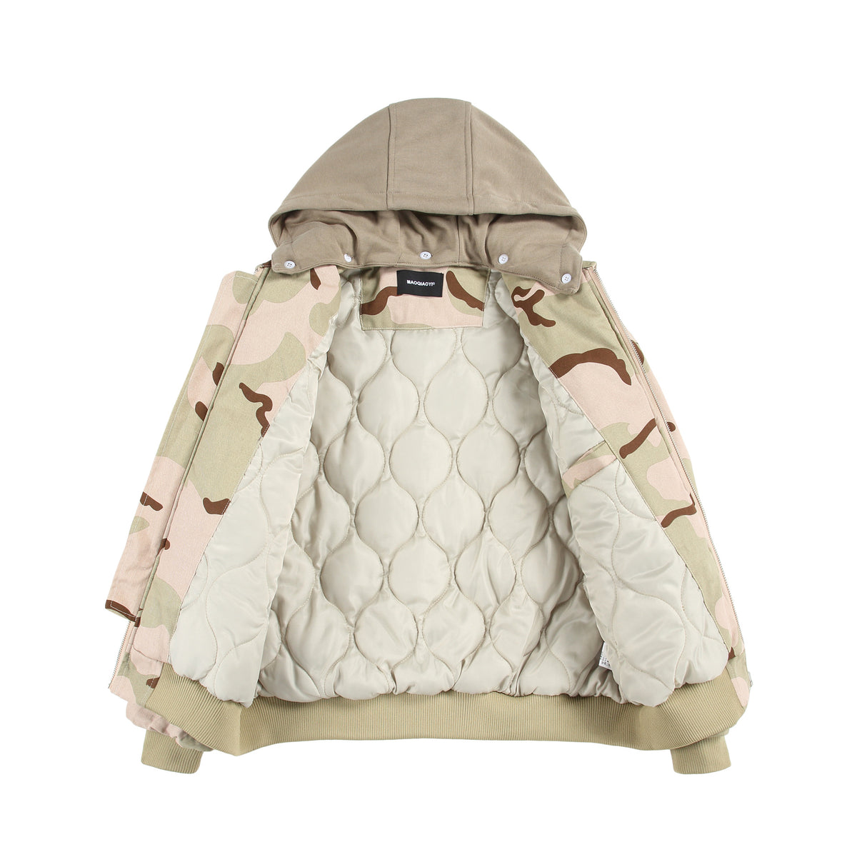 Unisex Oversize Cargo Bomber Jacket with Hood and Patches Utility Pockets EVA-US