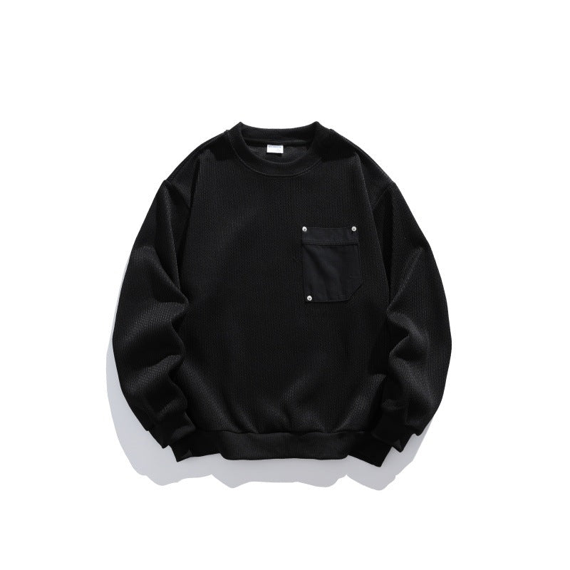 Unisex Waffle Structure Sweatshirt with Chest Pocket and Elastic Hem EVA-US