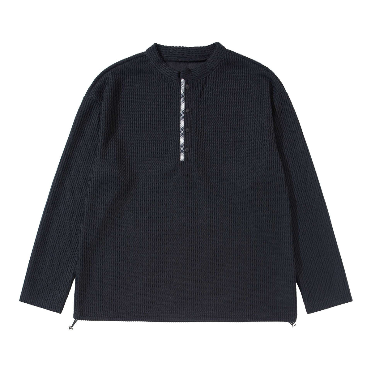 Unisex Waffle Knit Henley Sweater with Drawstring Hem EVA-US