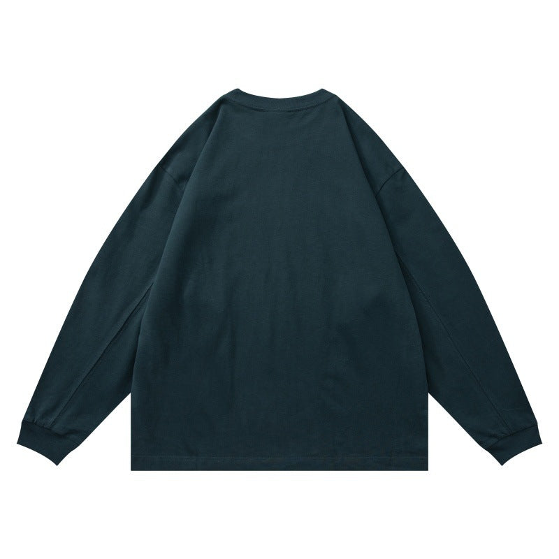 Unisex Oversize-Longsleeve shirt made of cotton blend with ribbed round neckline and subtle chest application EVA-US