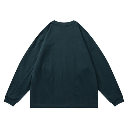 Unisex Oversize-Longsleeve shirt made of cotton blend with ribbed round neckline and subtle chest application EVA-US