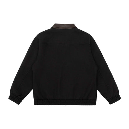 Unisex Boxy-Workwear-Blouson with leather-trimmed collar, utility pockets and elastic hem EVA-US