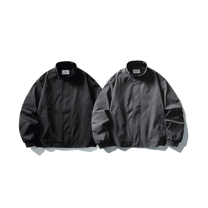 Unisex Short Cut Technical Boxy Bomber with Stand-up Collar, Snap Placket and Elastic Cuffs EVA-US