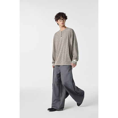 Unisex Thermal Waffle Knit Henley Shirt with Button Placket and Ribbed Texture EVA-US