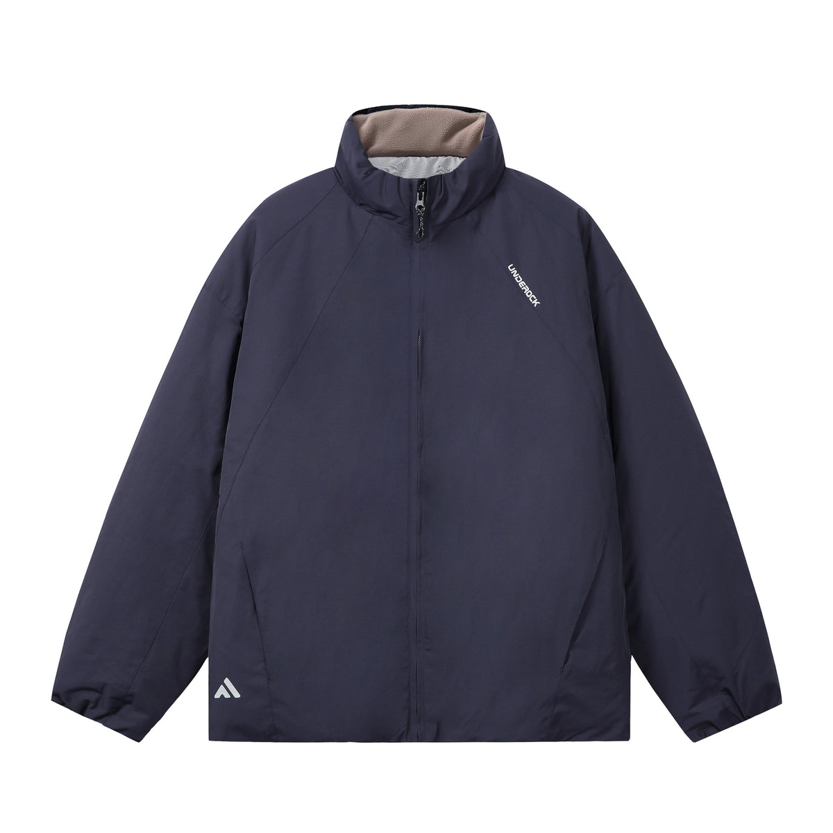 Men's short-cut windproof thermal jacket with fleece-lined stand-up collar and concealed zipper EVA-US