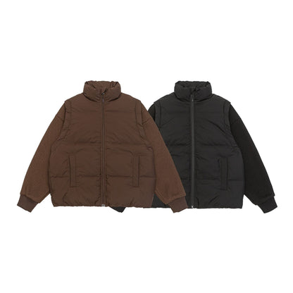 Men's Insulated Hybrid Quilted Jacket with Knitted Sleeves and High Standing Collar EVA-US